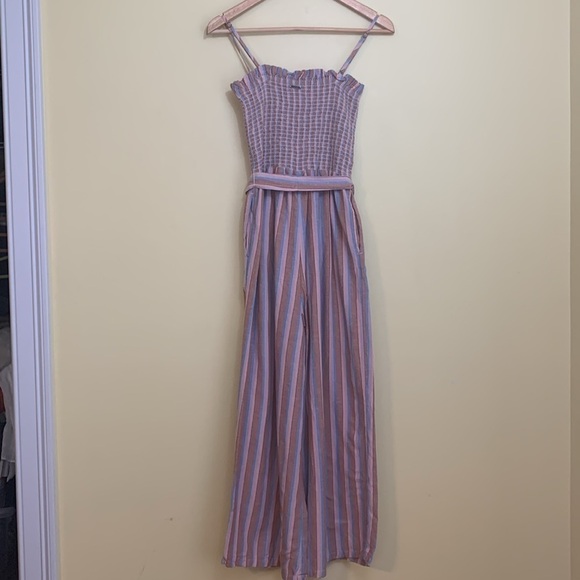 Billabong Multi Color Forward Feelings Smocked Spaghetti Strap Belted Jumpsuit L - Picture 15 of 17